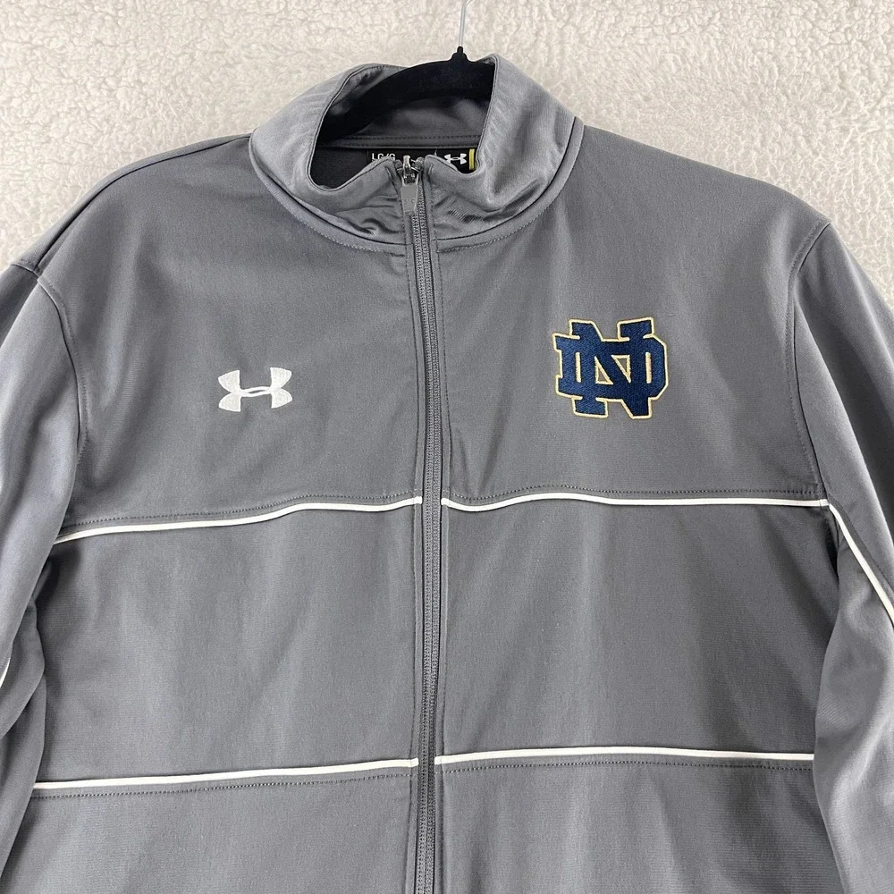 Under‎ Armour Basketball Jacket Mens Large Gray Full Zip Long Sleeve Notre Dame